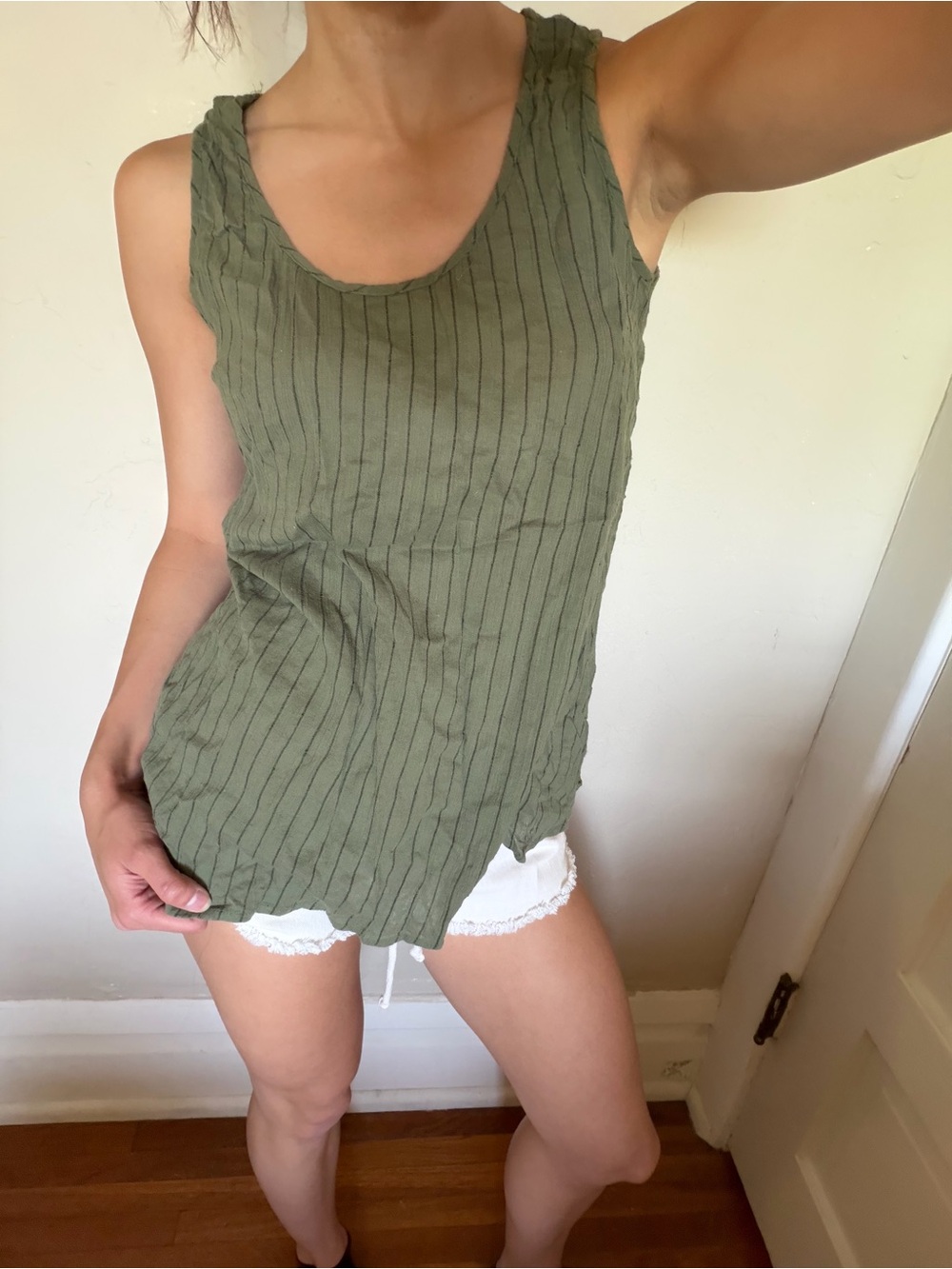 Vintage United Colors of Benetton green pinstriped, loose fit tank top, size M.